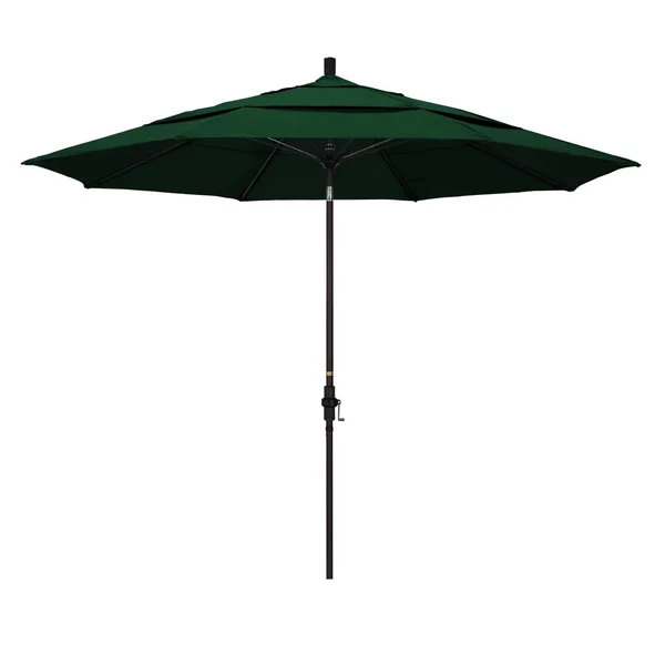 California Umbrella 11 Ft. Octagonal Aluminum Collar Tilt Patio Umbrella W/ Crank Lift & Fiberglass Ribs - Bronze Frame / Sunbrella Canvas Forest Green Canopy
