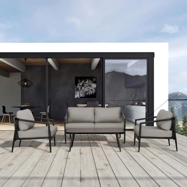 Midnight Cove 4 Pc Aluminum Seating Set w/ Loveseat in Black/Canvas Charcoal by Lakeview Outdoor Designs