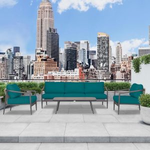 Midnight Cove 4 Pc Aluminum Seating Set w/ Sofa in Slate/Spectrum Peacock by Lakeview Outdoor Designs