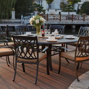 Capri 9 Pc Cast Aluminum Dining Set w/ 71 Inch Round Series 99 Table in Antique Bronze/Sesame by Darlee