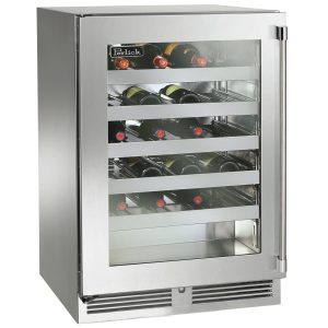 Perlick 24-Inch Signature Series Shallow Depth Marine & Coastal Series Stainless Steel Glass Door Outdoor Wine Reserve W/ Door Lock - Left Hinge - HH24WM-4-3LL