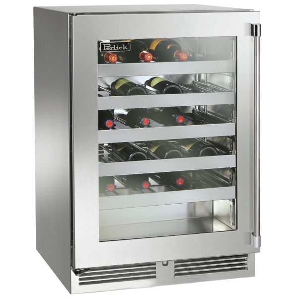 Perlick 24-Inch Signature Series Shallow Depth Marine & Coastal Series Stainless Steel Glass Door Outdoor Wine Reserve - Left Hinge - HH24WM-4-3L