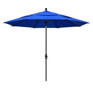 California Umbrella 11 Ft. Octagonal Aluminum Collar Tilt Patio Umbrella W/ Crank Lift & Fiberglass Ribs - Bronze Frame / Sunbrella Canvas Pacific Blue Canopy