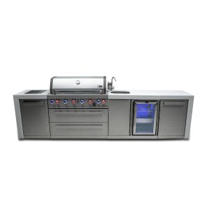 Mont Alpi 11 Ft Natural Gas Outdoor Kitchen Island w/ Side Burner & Beverage Center - MAi805-DBEV