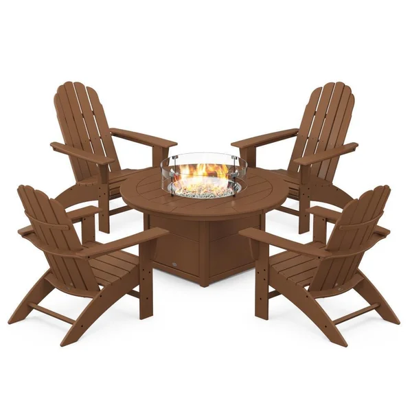 Vineyard 5 Pc Recycled Plastic Fire Pit Seating Set in Teak by POLYWOOD