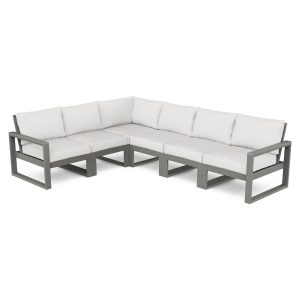 EDGE 5 Person Recycled Plastic Sectional Sofa in Slate Gray/Natural Linen by POLYWOOD