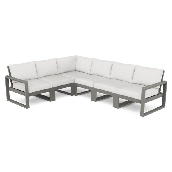 EDGE 5 Person Recycled Plastic Sectional Sofa in Slate Gray/Natural Linen by POLYWOOD