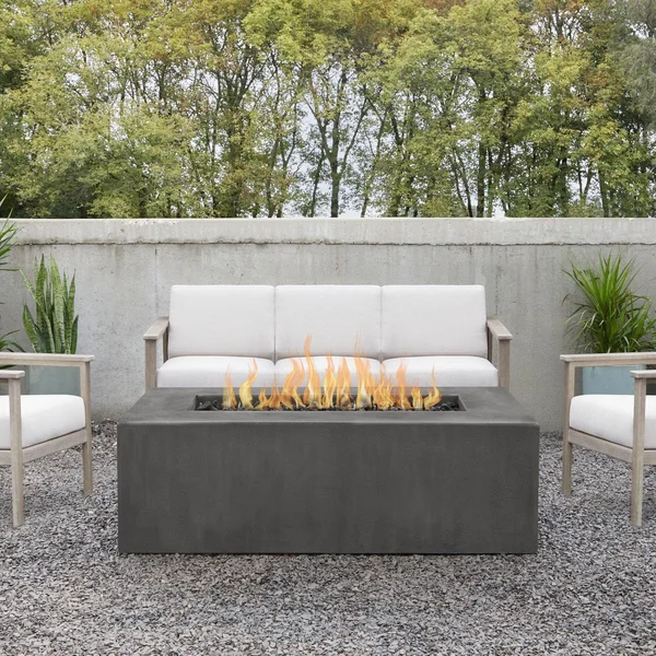 Olliewood 60 Inch Rectangular GFRC Natural Gas Fire Pit Table in Carbon by BBQGuys Signature