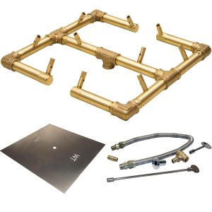 Warming Trends 24-Inch Square Propane Fire Pit Burner Kit W/ 13-Inch Original CROSSFIRE Brass Burner - Match Light Ignition - CFB120LPALPL24SFK1
