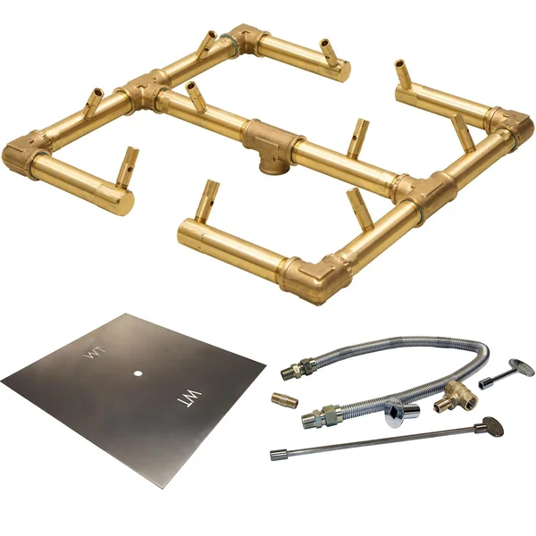 Warming Trends 24-Inch Square Natural Gas Fire Pit Burner Kit W/ 13-Inch Original CROSSFIRE Brass Burner - Match Light Ignition - CFB120NGALPL24SFK1