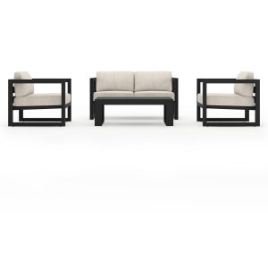 Misty Cove 4 Pc Aluminum Seating Set w/ Portal Coffee Table in Black/Cast Silver by Lakeview Outdoor Designs