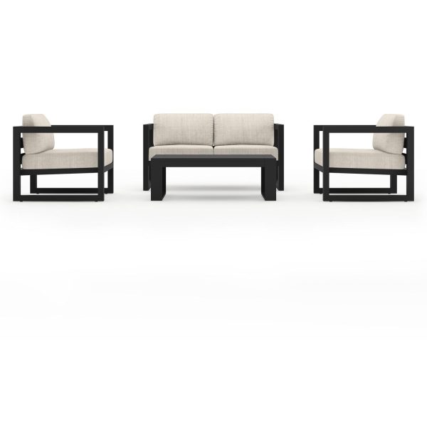 Misty Cove 4 Pc Aluminum Seating Set w/ Portal Coffee Table in Black/Cast Silver by Lakeview Outdoor Designs