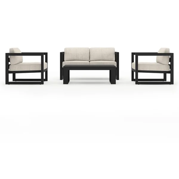 Misty Cove 4 Pc Aluminum Seating Set w/ Portal Coffee Table in Black/Cast Silver by Lakeview Outdoor Designs