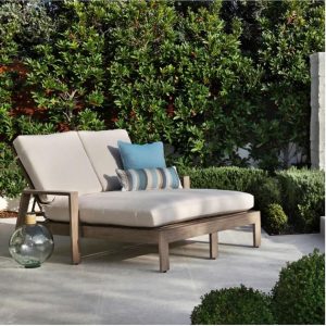 Laguna Aluminum Double Chaise Lounge in Driftwood/Canvas Flax by Sunset West