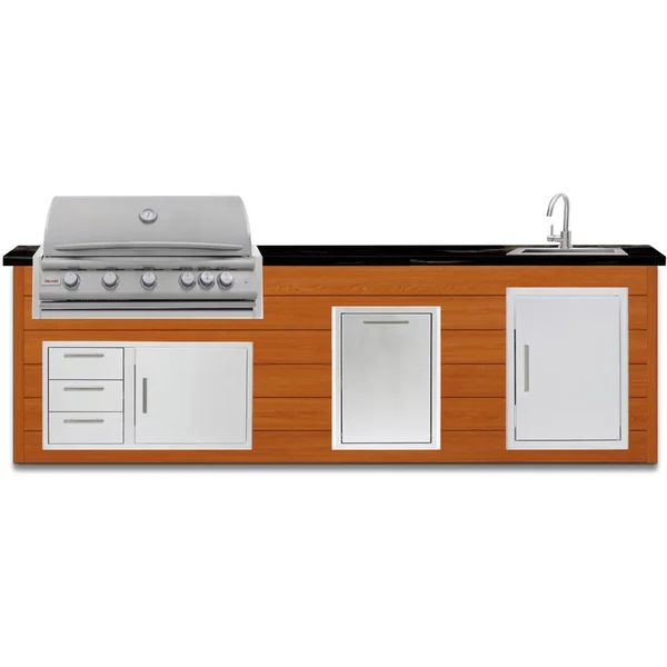 BBQGuys Signature 10 Ft Outdoor Kitchen Island w/ 40 Inch Propane Blaze LTE+ Grill & Double Trash Bin | Chai Cedar w/ Titanium Granite