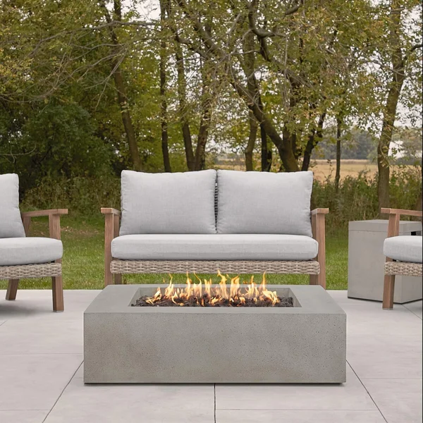 Hillview Bay 42 Inch Square GFRC Propane Fire Pit Table in Flint by BBQGuys Signature
