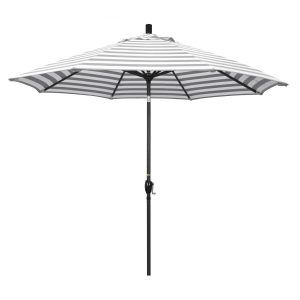California Umbrella Pacific Trail Series 9 Ft Octagonal Aluminum Push Button Tilt Patio Umbrella W/ Crank Lift -  Stone Black Frame / Olefin Gray White Cabana Stripe Canopy