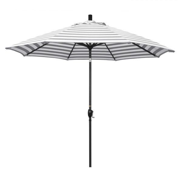 California Umbrella Pacific Trail Series 9 Ft Octagonal Aluminum Push Button Tilt Patio Umbrella W/ Crank Lift -  Stone Black Frame / Olefin Gray White Cabana Stripe Canopy