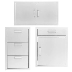 BBQGuys Signature 3-Piece 40-Inch Double Access Door Outdoor Kitchen Storage Package - Contempo - BBQ-350H-AD40-3PC