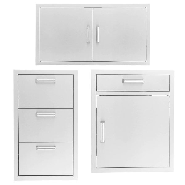 BBQGuys Signature 3-Piece 40-Inch Double Access Door Outdoor Kitchen Storage Package - Contempo - BBQ-350H-AD40-3PC
