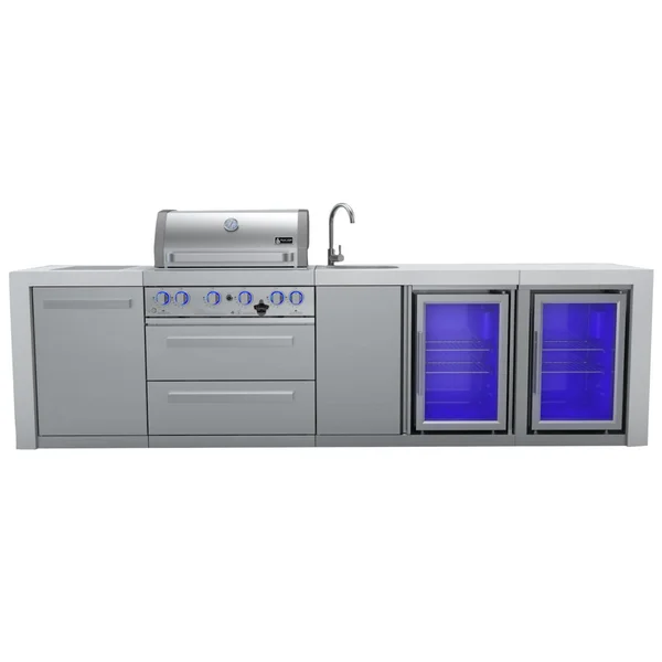Mont Alpi 10 Ft Natural Gas Outdoor Kitchen Island w/ Side Burner, Beverage Center & Fridge - MAi400-DBEVFC