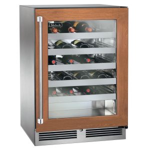 Perlick 24-Inch Signature Series Shallow Depth Marine & Coastal Series Stainless Steel Panel Ready Glass Door Outdoor Wine Reserve W/ Door Lock - Right Hinge - HH24WM-4-4RL