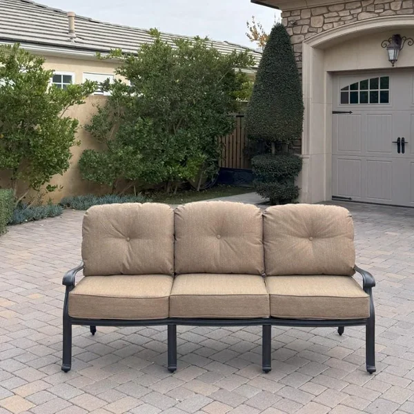 Elisabeth 3 Person Cast Aluminum Sofa in Antique Bronze/Sesame by Darlee