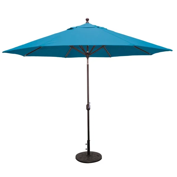 Galtech 11 Ft. Octagonal Aluminum Patio Market Umbrella W/ Crank Lift And Deluxe Auto Tilt - Antique Bronze Frame W/ Sunbrella Canvas Pacific Blue Canopy