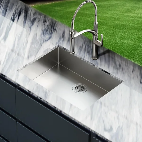 BBQGuys Signature Undermount Stainless Steel 25-Inch Single Bowl ADA Sink W/Grid and Strainer Drain