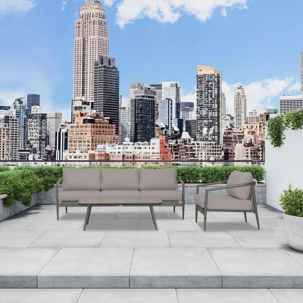 Midnight Cove 3 Pc Aluminum Seating Set in Slate/Canvas Charcoal by Lakeview Outdoor Designs