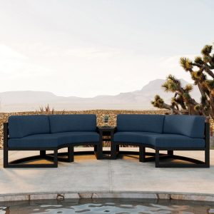 Misty Cove 3 Pc Aluminum Seating Set - Curved Sectional in Black/Spectrum Indigo by Lakeview Outdoor Designs