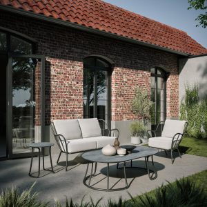 Malti 4 Pc Aluminum Seating Set in Carbon/Bliss Linen by Oxford Garden