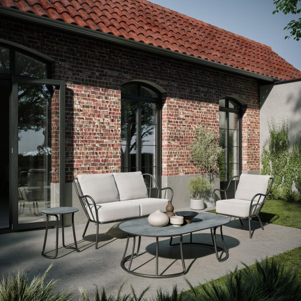 Malti 4 Pc Aluminum Seating Set in Carbon/Bliss Linen by Oxford Garden