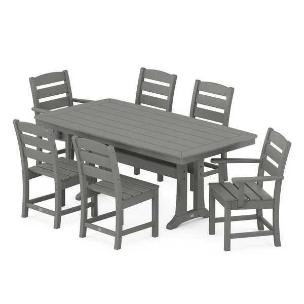 POLYWOOD Lakeside 7-Piece Nautical Trestle Dining Set - Slate Grey