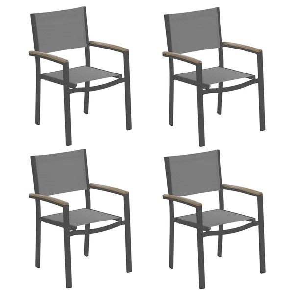 Travira 4 Pc Composite Sling & Aluminum Dining Chair W/ Vintage Tekwood Arm Caps in Carbon/Titanium By Oxford Garden