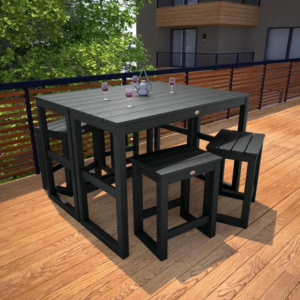 Audubon 6 Pc Recycled Plastic Counter Height Balcony Dining Bar Set in Black by Lakeview Outdoor Designs