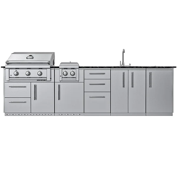 Sunstone Grills Magnolia 10 Ft Outdoor Kitchen Island w/ Natural Gas Grill & Side Burner, Sink, Door & Drawer