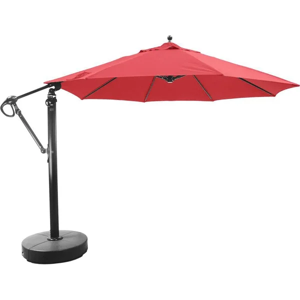 Galtech 11 Ft. Octagonal Aluminum Patio Cantilever Umbrella W/ Easy Lift And Easy Tilt Wheel - Black Frame W/ Sunbrella Canvas Jockey Red Canopy