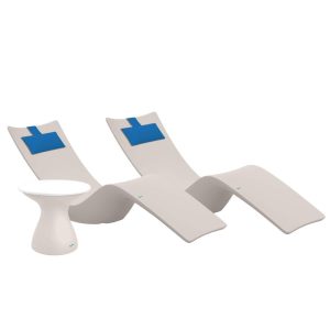 Autograph 3 Pc Set Polyresin Chaise Lounge Set in Cloud/White w/ Capri Pillow by Ledge Lounger