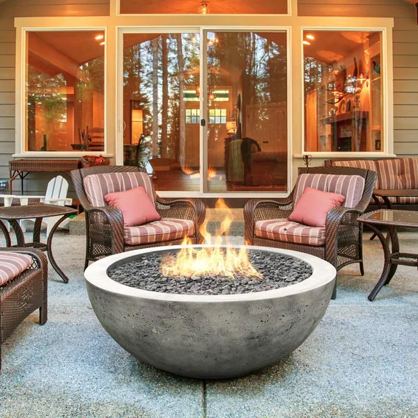 Valley Bay 5 36 Inch Round GFRC Natural Gas Fire Bowl in Pewter by Lakeview Outdoor Designs