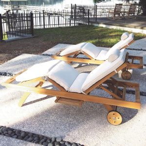 Sun Bed 2 Pc Teak Chaise Lounge Set in Canvas Natural by Royal Teak Collection