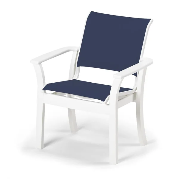 Leeward MGP Stacking Patio Cafe Chair With Sling Seating By Telescope Casual - Textured Snow/Navy