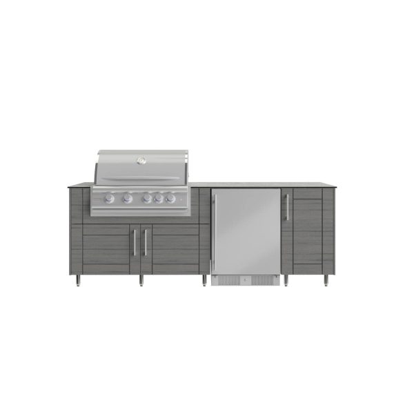 WeatherStrong Bimini 7 1/2 Ft Outdoor Kitchen Island w/ Blaze Natural Gas Grill & Refrigerator in Dark Ash/Glacier Frost