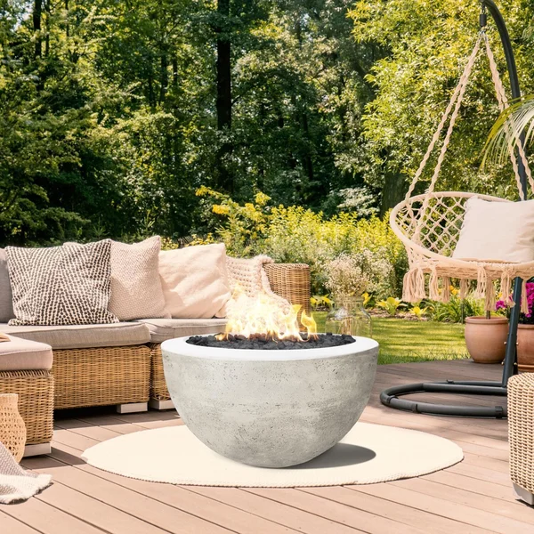 Valley Bay 3 30 Inch Round GFRC Natural Gas Fire Bowl in Natural by Lakeview Outdoor Designs