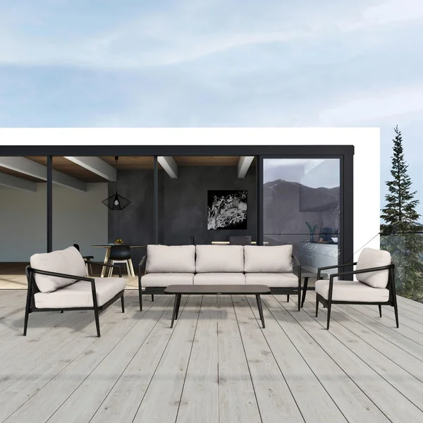 Midnight Cove 5 Pc Aluminum Seating Set w/ Sofa in Black/Cast Silver by Lakeview Outdoor Designs
