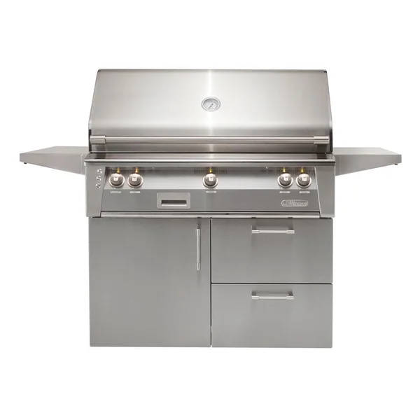 Alfresco ALXE 42-Inch Freestanding Natural Gas Grill On Deluxe Cart With Sear Zone And Rotisserie in Signal Gray - ALXE-42SZCD-NG-S7004