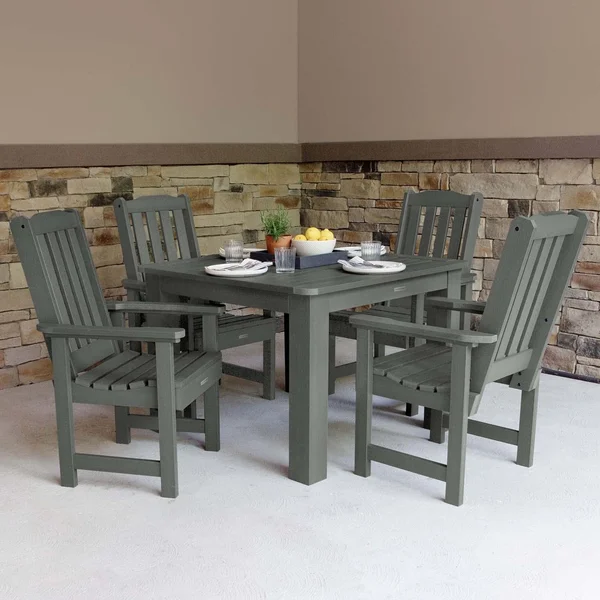 Hart Lane 5 Pc Recycled Plastic Square Dining Set in Coastal Teak by Lakeview Outdoor Designs