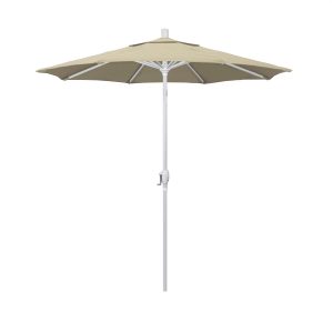 California Umbrella 7.5 Ft. Octagonal Aluminum Push Button Tilt Patio Umbrella W/ Crank Lift & Aluminum Ribs - Matted White Frame / Sunbrella Canvas Antique Beige Canopy