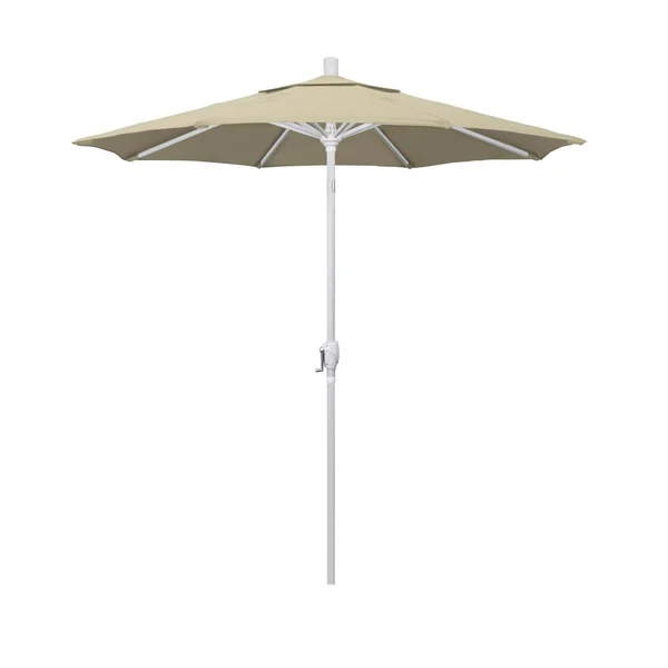 California Umbrella 7.5 Ft. Octagonal Aluminum Push Button Tilt Patio Umbrella W/ Crank Lift & Aluminum Ribs - Matted White Frame / Sunbrella Canvas Antique Beige Canopy