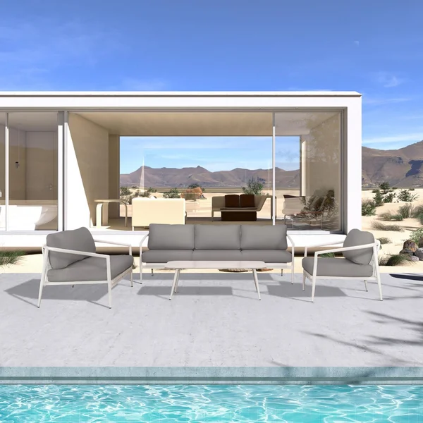 Midnight Cove 4 Pc Aluminum Seating Set w/ Sofa & Loveseat in Urban Stone/Canvas Charcoal by Lakeview Outdoor Designs